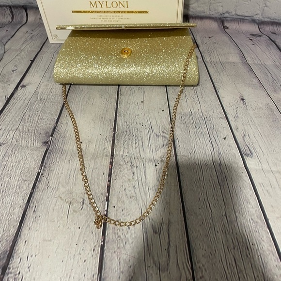 Myloni Gold Sparkling Envelope Clutch New in Box new with tags - Picture 5 of 7
